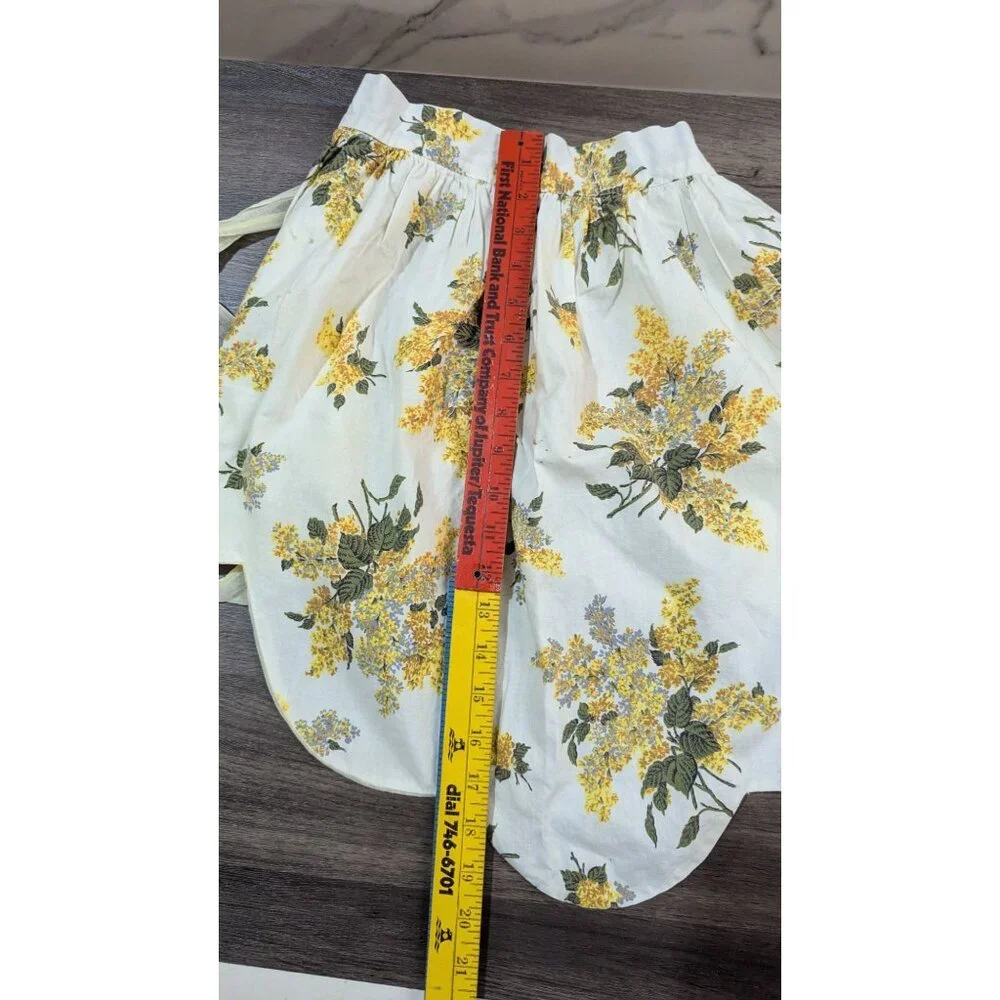 Vintage‎ 1950s Floral Half Apron Yellow Cotton Retro Kitchenware